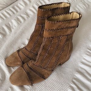 Alexandre Birman Brown Suede Stitched Booties